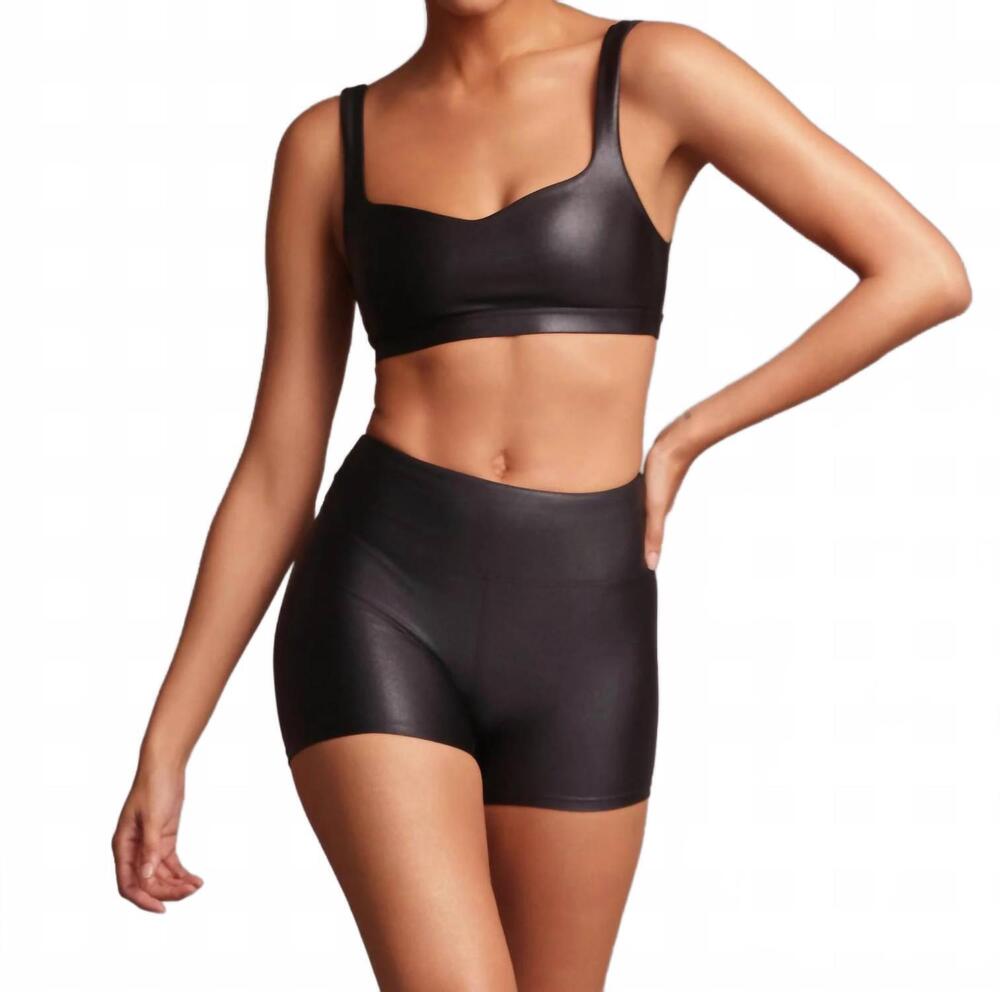 NEW HEROINE SPORT marie metallic sweetheart sports bra in onyx